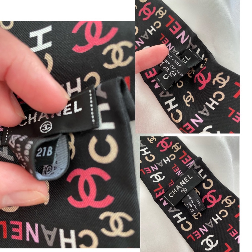 CHANEL Black and Pink Logo Scarf - Picture 7 of 16